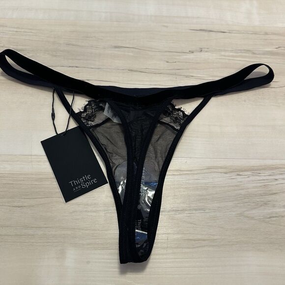 Thistle and Spire Sidney Keyhole Velvet Lace Thong Black Size XL 381615 NWT - Picture 3 of 7